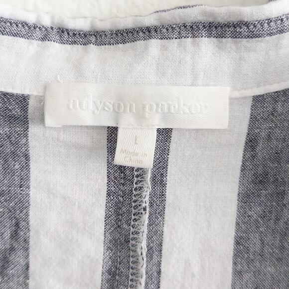 Adyson Parker Stripe Black White Linen Blend Casual Button Down Shirt Size Large - Picture 5 of 6